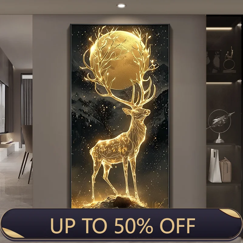 Luxury LED Crystal Porcelain Wall Lamp For Indoor Living Room Corridor Bedroom Deer Home Modern Decorate Hanging Painting Light