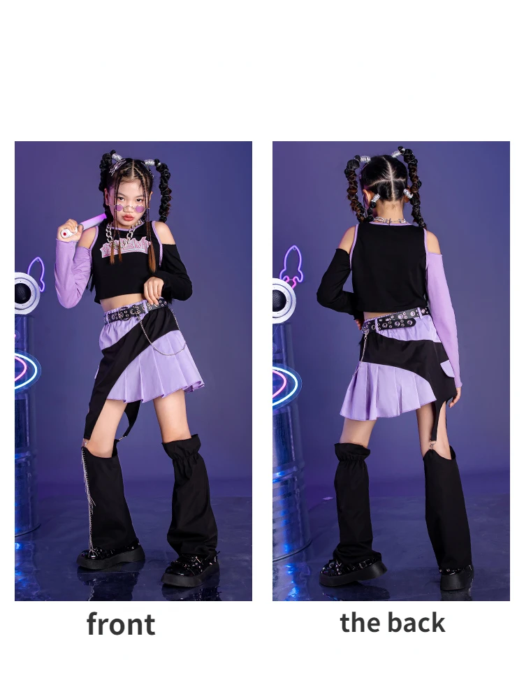 Girls Jazz Dance Long Sleeve Top Skirt Children's Cool Costume Set Children's Hip Hop Street Dance Clothing Autumn and Winter BE