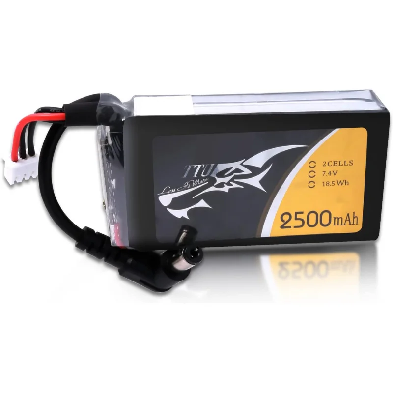 TATTU 2500mAh 2S 7.4v Fatshark Goggles Headset LiPo Battery Pack with DC5.5mm Plug and LED Power Indicator