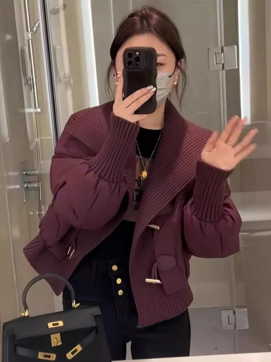 Faionable ort Cappotto imbottito in cotone lavorato a maglia Jaet da donna Colletto grande Inverno Nuovo arrivo Capispalla in cotone Sli di piccole dimensioni