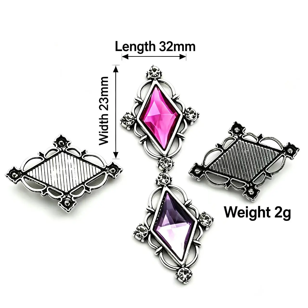 Multi Color Rhombus Crystal Alloy Connectors 32×23mm, 10 Pieces Rhinestone Charms Handcraft Supplies for Necklace, Clothing Acce