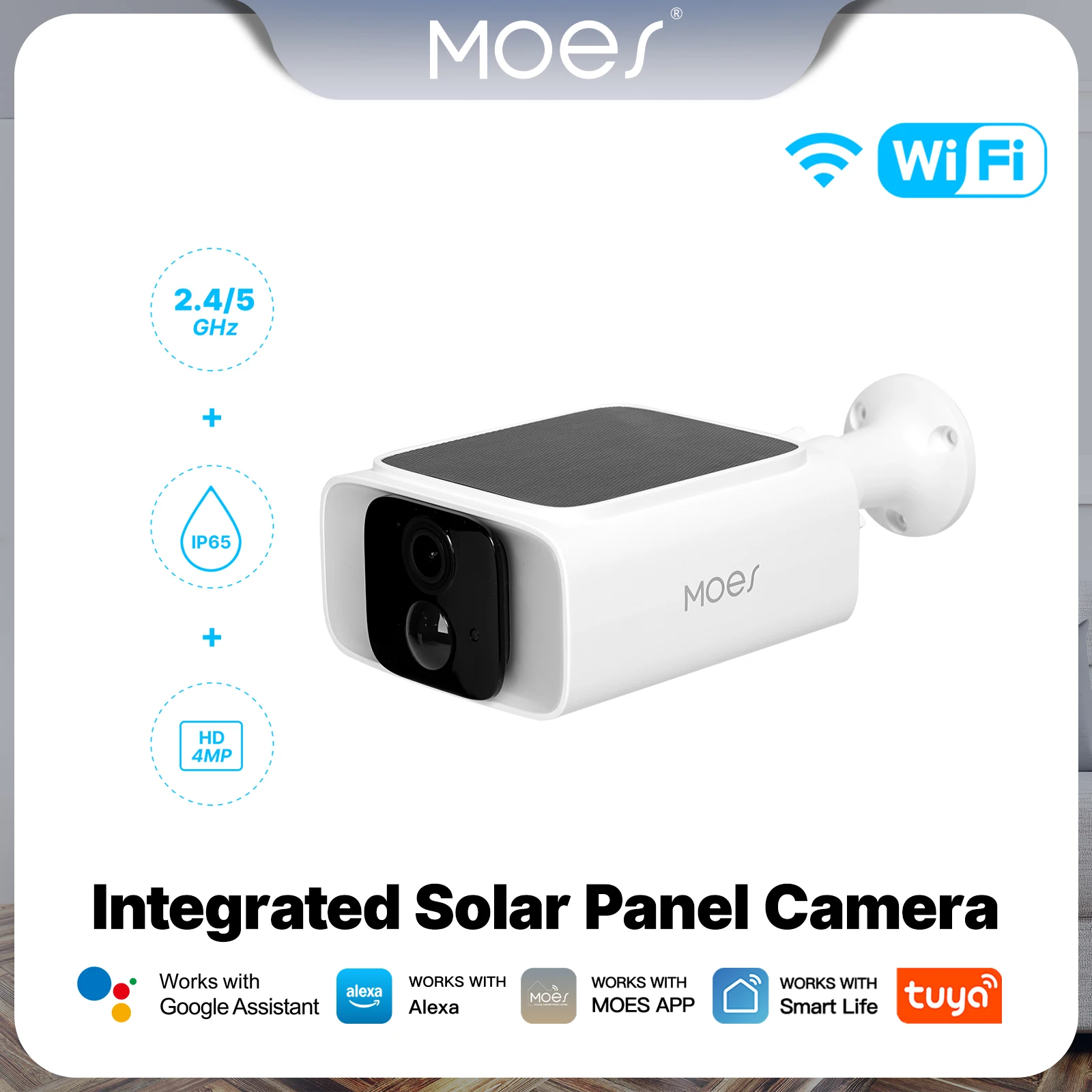 MOES Smart WiFi Integrated Solar Panel Camera Tuya Dual Band Power 2.4GHz 5GHz IP65 Waterproof  APP Monitoring Alexa Google Home