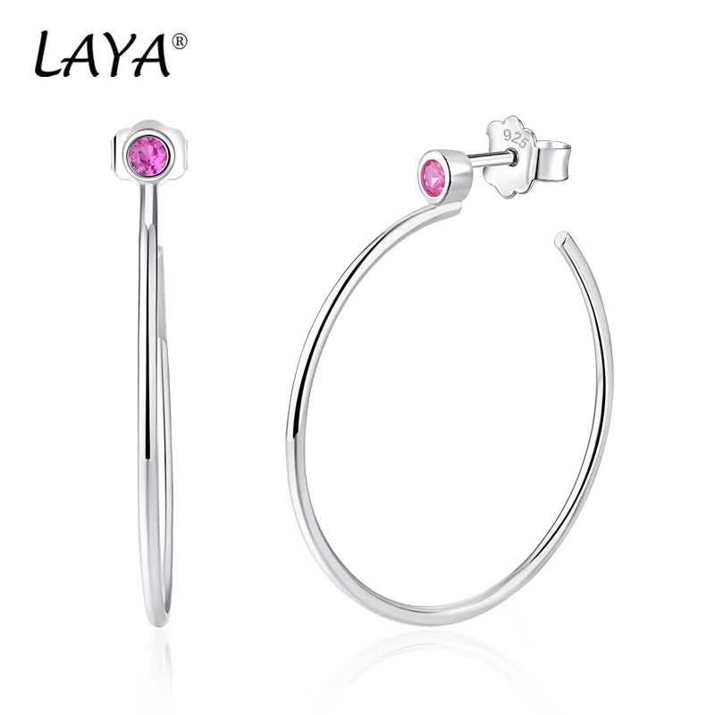 

LAYA 100% 925 Sterling Silver Synthetic powder crystal Big Hoop Earrings For Women Original Fine Statement Jewelry 2022 Trend