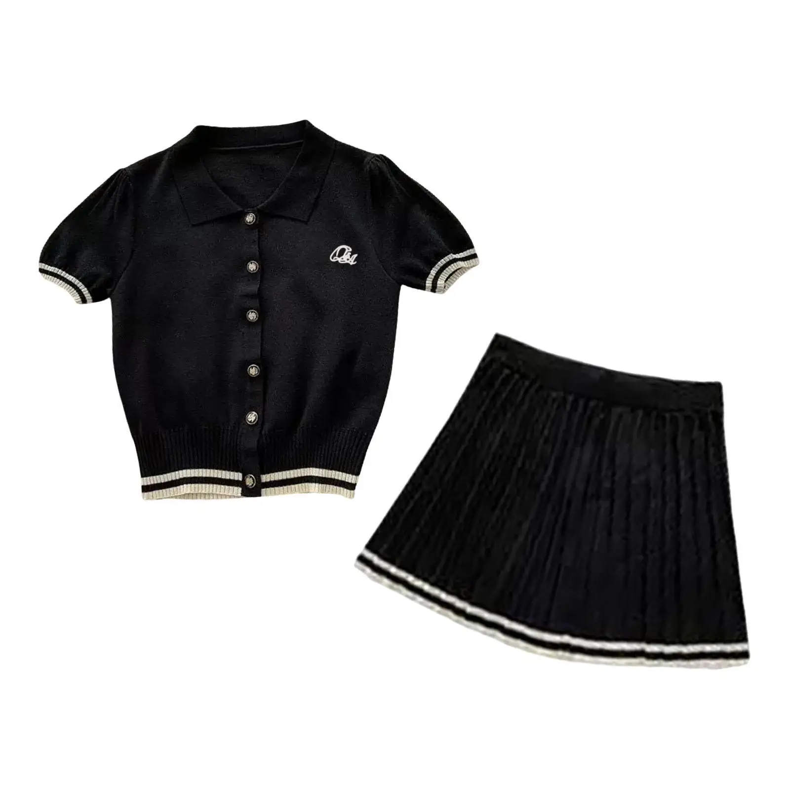 Summer Pleated Tennis Skirt Set Womens Shirt and High Waisted Mini Skirt Athletic Casual Sports Short Skirts for Golf Badminton