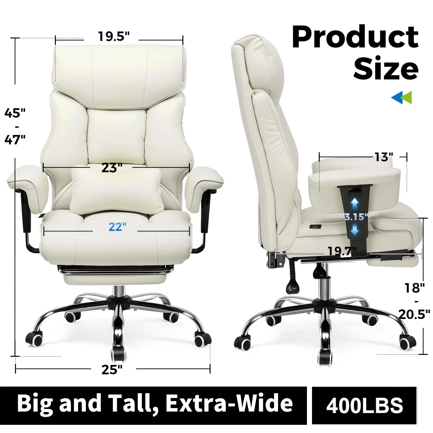 Big and Tall Gaming Chair 400lbs Heavy Duty Office Chair with Foot Rest & Ergonomic Pocket Spring Cushion, High Back