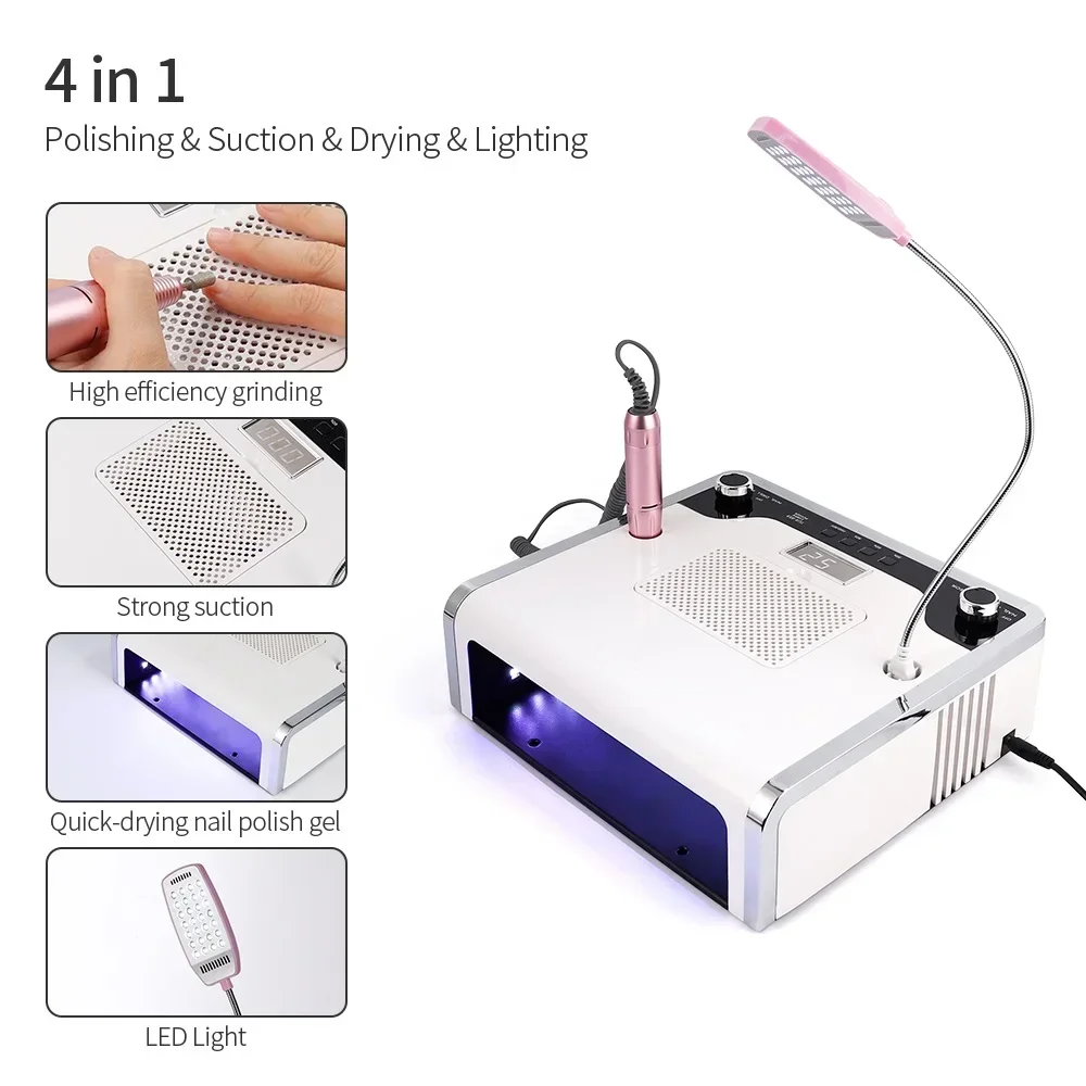 4-IN-1 Mult Nail Machine Vacuum Cleaner Dust Collector With Light UV Nail Lamp 30000RPM Handpiece Drill Manucure Drill Bits Set