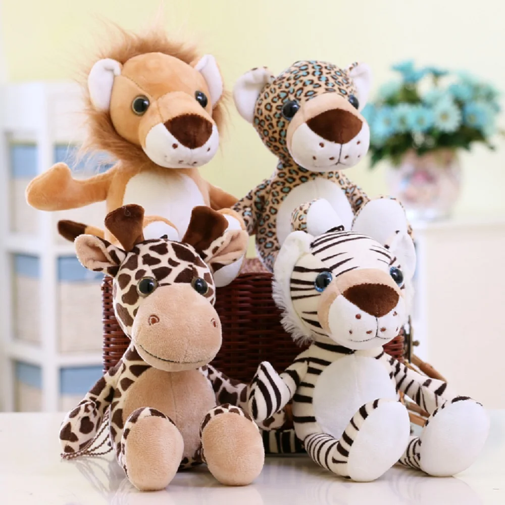 

4 pieces a lot plush tiger, lion, leopard giraffe toys doll gift about 25cm