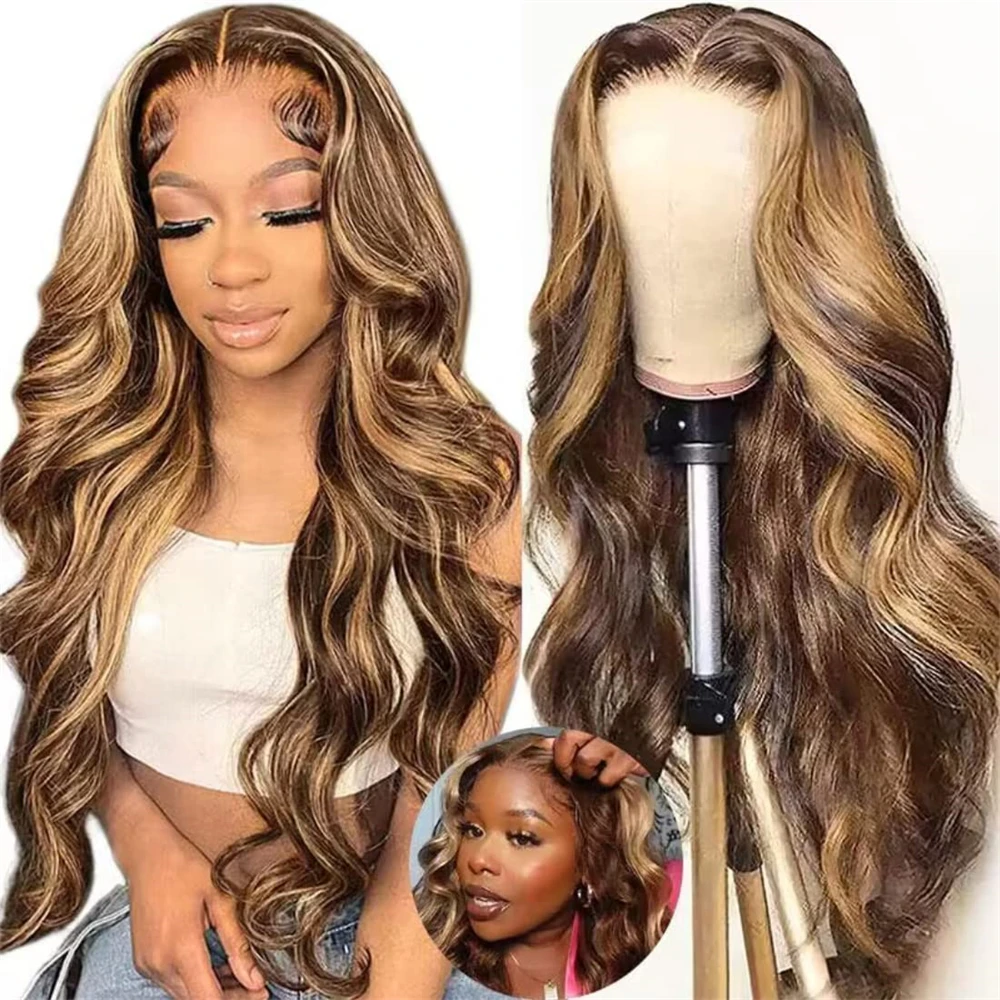 

13x4 Highlight Wig Human Hair Lace Frontal Wig Colored Human Hair Wigs For Women 30 Inch Honey Blonde Body Wave Lace Front Wig