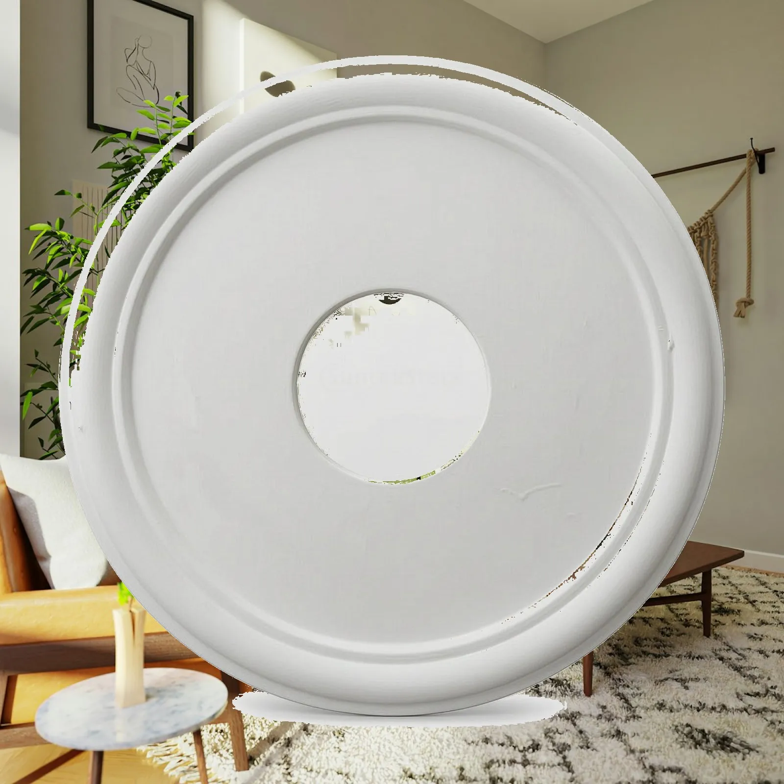 Paintable Ceiling Medallion Round Ornament for Chandelier with Precut Center Hole Elegant PU Ceiling Rose for Living Room Decor