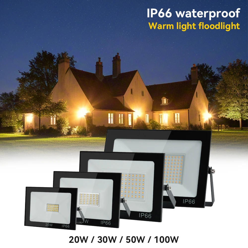 LED Flood Light Spotlight AC220V 100W 50W IP66 Waterproof LED Black Shell Garden Street Gate Wall Floodlights