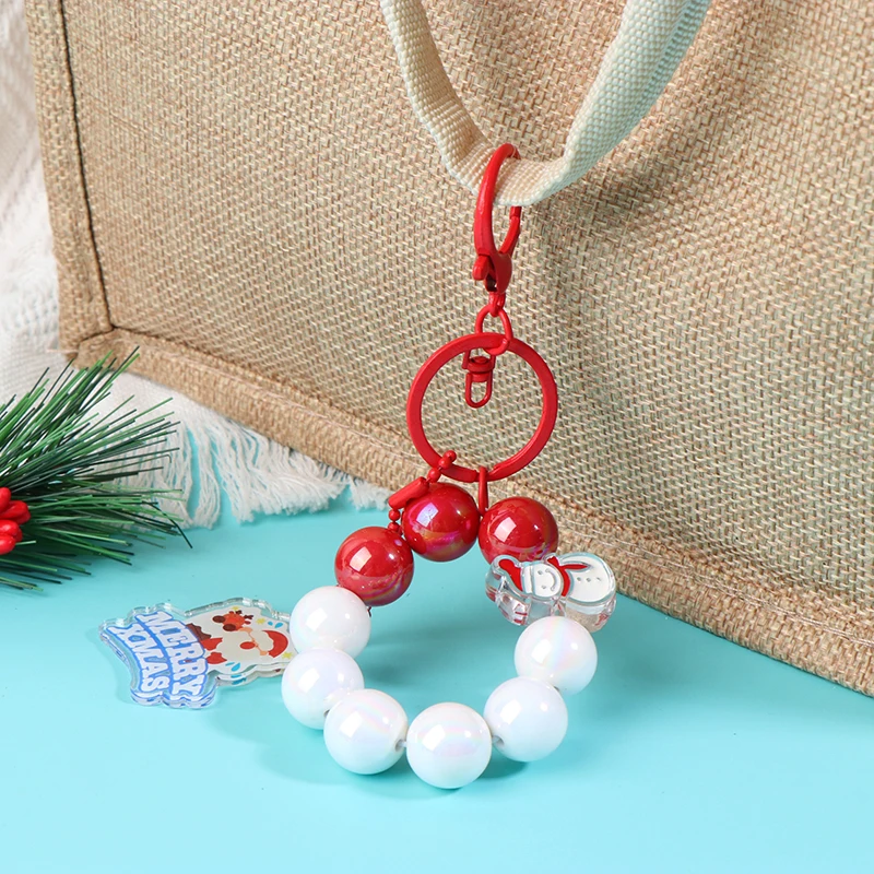 Creative Acrylic Santa Snowman Ornaments Beaded Bracelet Keychain Pendant Internet Celebrity Bag Charm Gift Hanging Decorations