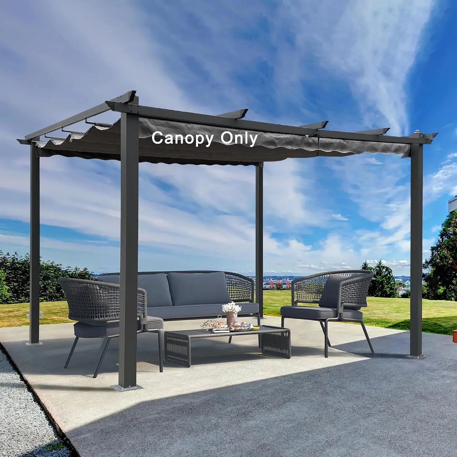 Retractable Waterproof Pergola Canopy Replacement Shade Cover 10x13 FT Sun-Protection Rain Gray, Customized