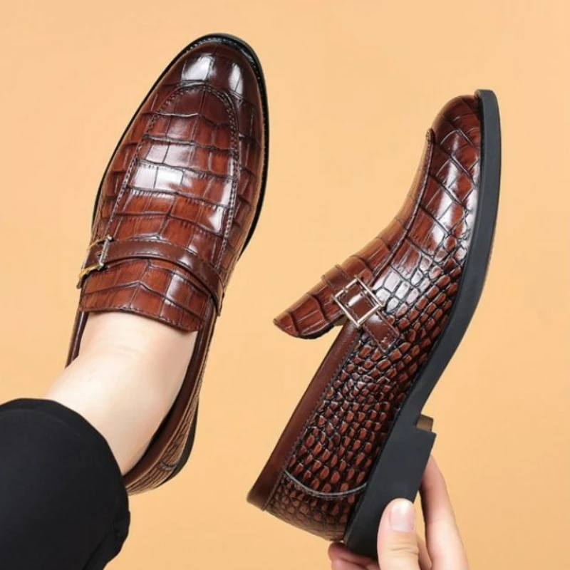 

Dark Brown Pointed Toe Social Shoe for Men New Low Price Leather Casual Gentleman Luxury Designer Elegant Office Dress Shoes Man