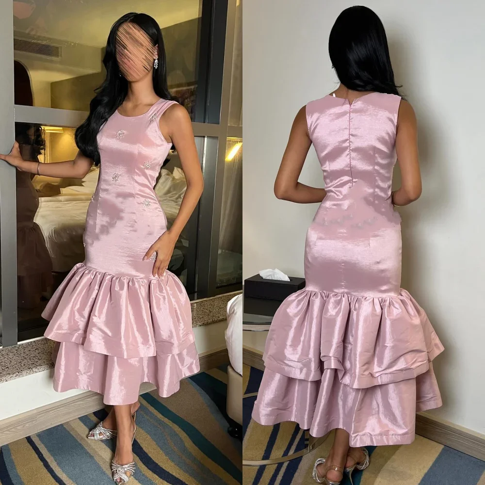 

Customized Elegant Pleat Mermaid O-Neck Midi Dresses Bespoke Occasion Dresses Classic Exquisite Modern Style Pastrol Unisex Chin