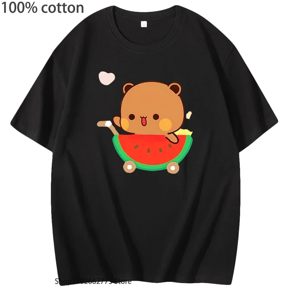 Baby Dudu InThe Watermelon Cart T-Shirts for Women Girls Panda BearGraphic Tshirt Kawaii Cute Men's Clothing 100% Cotton Tee Y2k