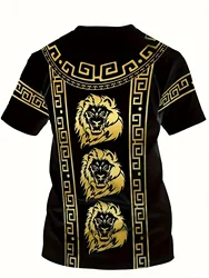 Luxury Men's T-Shirt Animal Tees Gold Lion 3d Print Short Sleeved T-Shirt Summer Casual Men's Clothing Oversized European Tops