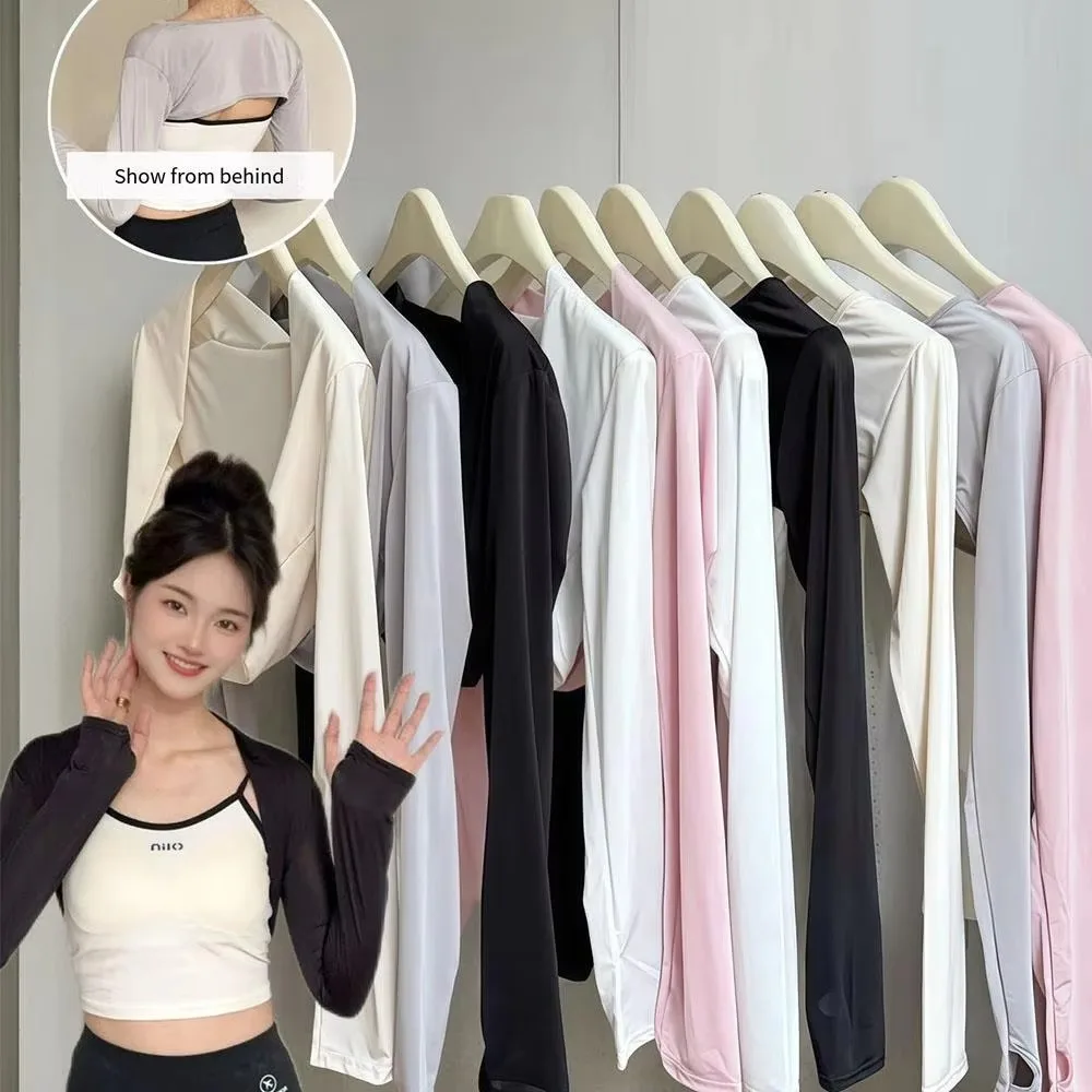 

Solid Color Ice Silk Arm Shawl Sleeves All-match Basic UV Protection Sunscreen Shawl Thin Women Crop Top Long Sleeve