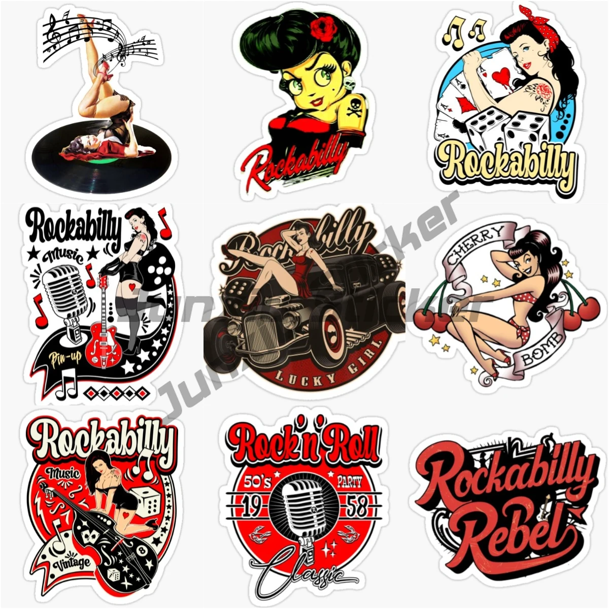 

Rockabilly Rock and Roll Guitar Girl Sexy Car Sticker Vinyl Self-adhesive Waterproof Sun Protection Decorative Decal