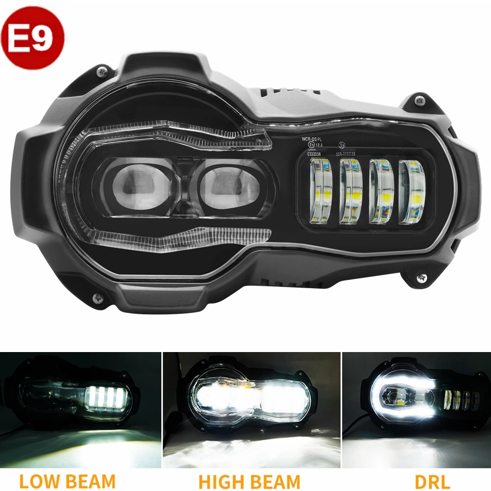 E24 E9 E-Mark Approved 65W Motorcycle LED Projector Headlight Assembly For BMW R1200GS Adventure LED DRL Fog Headlamp 2005-2013