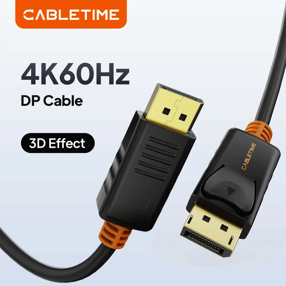CABLETIME 4K 60Hz DisplayPort Cable DP to DP High-Definition Display Cable for HDTV Projector PC Durable Video Transmission DP