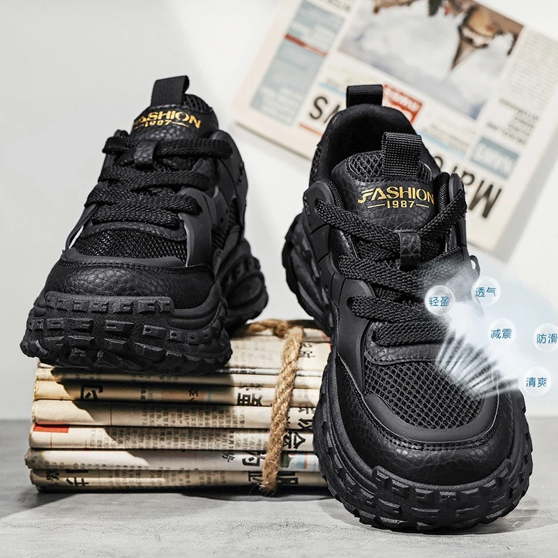 Chunky Sneakers Men Breathable Mesh Casual Running Shoes Inner Elevation Thick Sole Shock-absorption Outdoor Teen Trend