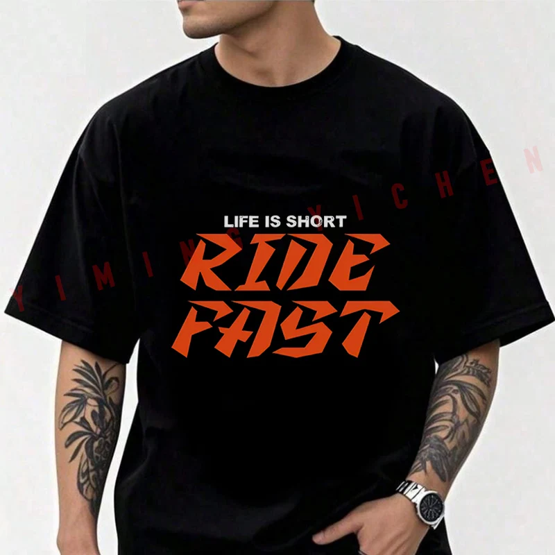 

Ride Fast Lettering Design Motorcycle Cotton Casual T-shirts Mens Summer Cycling Sportswear Top Tees 2026