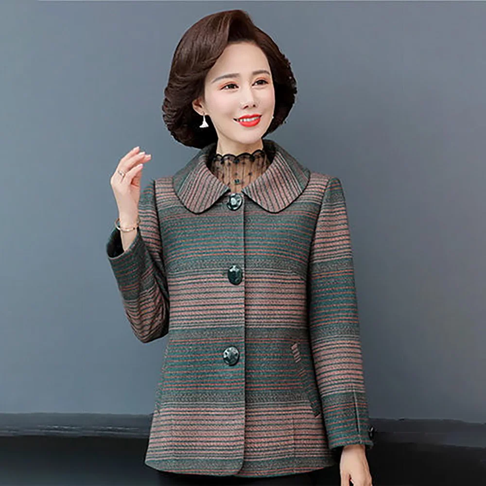 Nuova madre autunno cappotto corto moda Plaid di lana donne di mezza età e anziane sono cappotto Casual allentato di lana primaverile e autunnale.