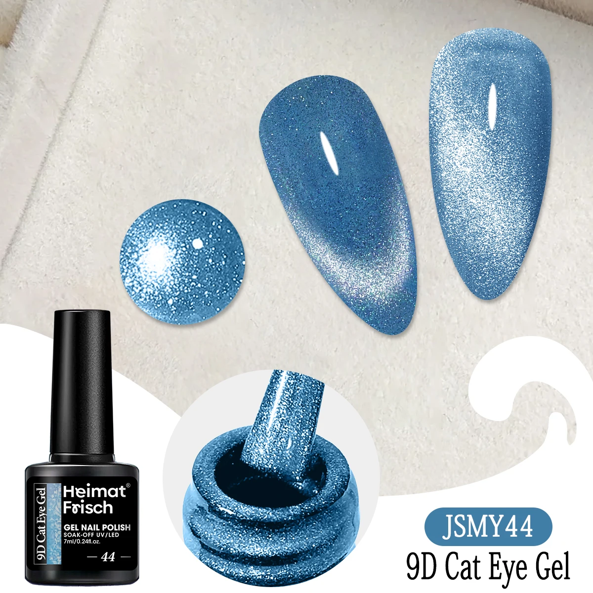 Heimat Frisch Single 0.24oz Crystal Cat Eye Gel Nail Polish - Holographic Glitter, Translucent and Magnetic Effect, Long-Lasting