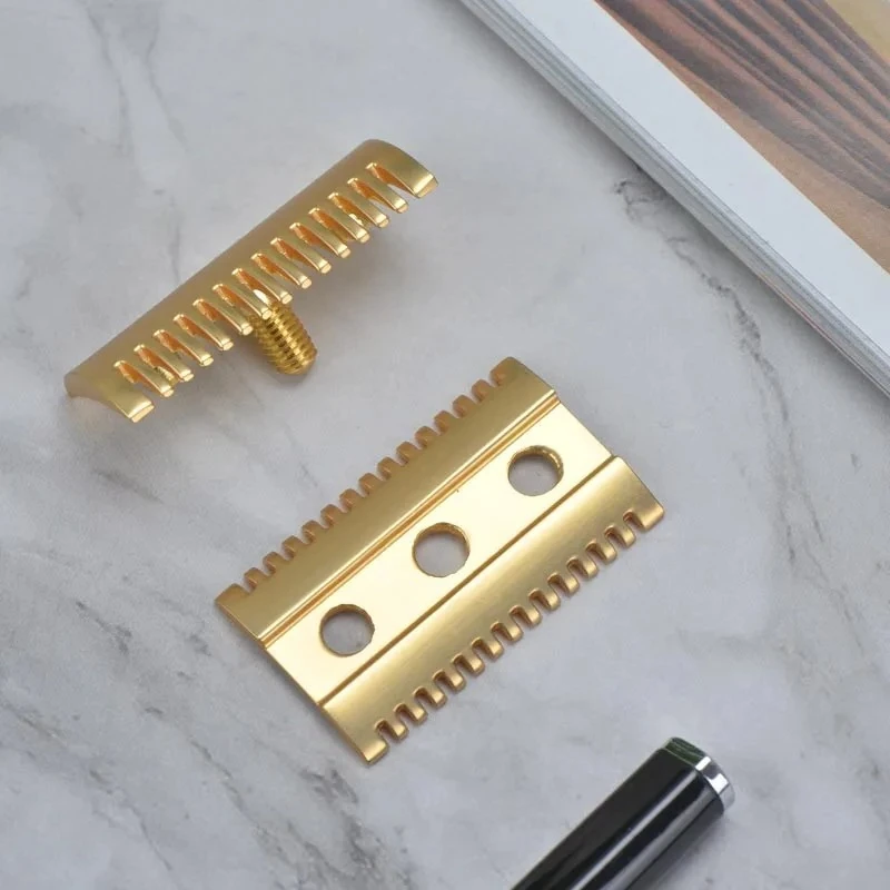 رأس ماكينة حلاقة آمنة للرجال من YAQI باللون الذهبي لشفرات الحلاقة