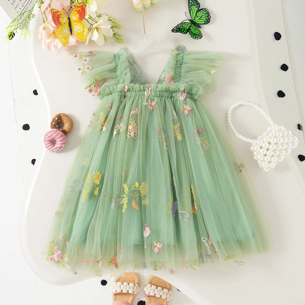 Robe d'été pour bébé fille, imprimé de fleurs et de fruits, avec nœud mignon, décoration au dos, Style princesse, robe de fête d'anniversaire pour bébé fille