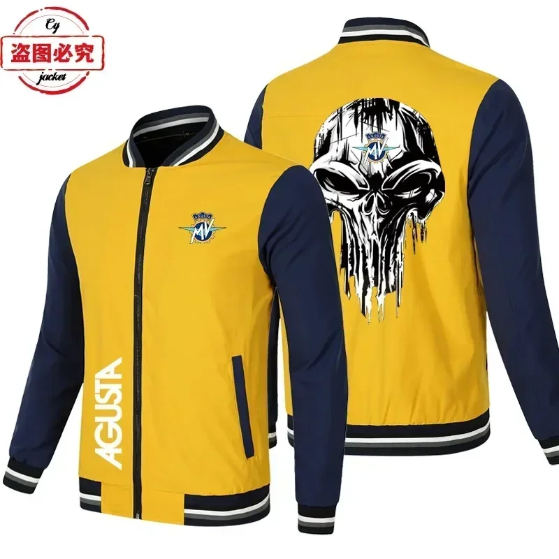 European size MV Agusta Motorcycle Logo Jacket Loose Long Sleeve Men's Color Matching Top Baseball Jacket Team Uniform