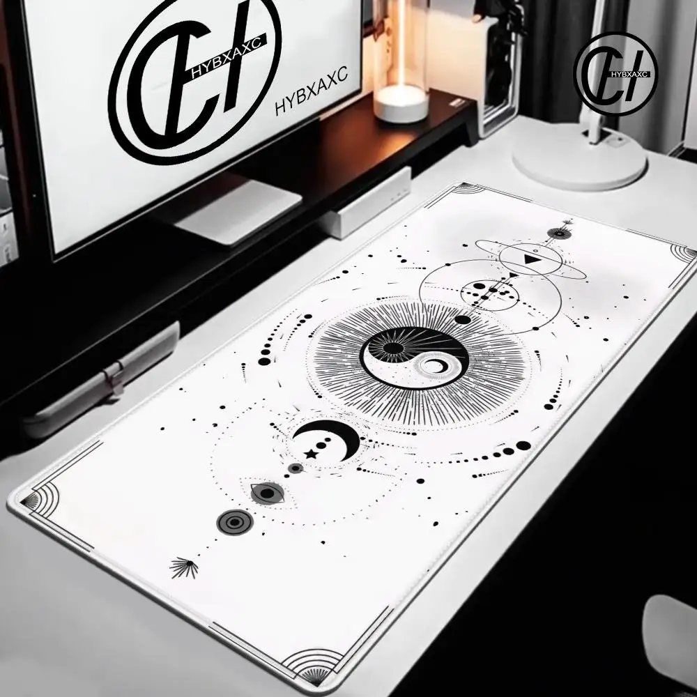 Schwarzes Yin-Yang Gaming-Mauspad für den Schreibtisch, Büro-Mauspad mit Handgelenkstütze, HYBXAXC Schreibtischunterlage, rutschfeste Schreibtischunterlage, Gaming-Mauspad