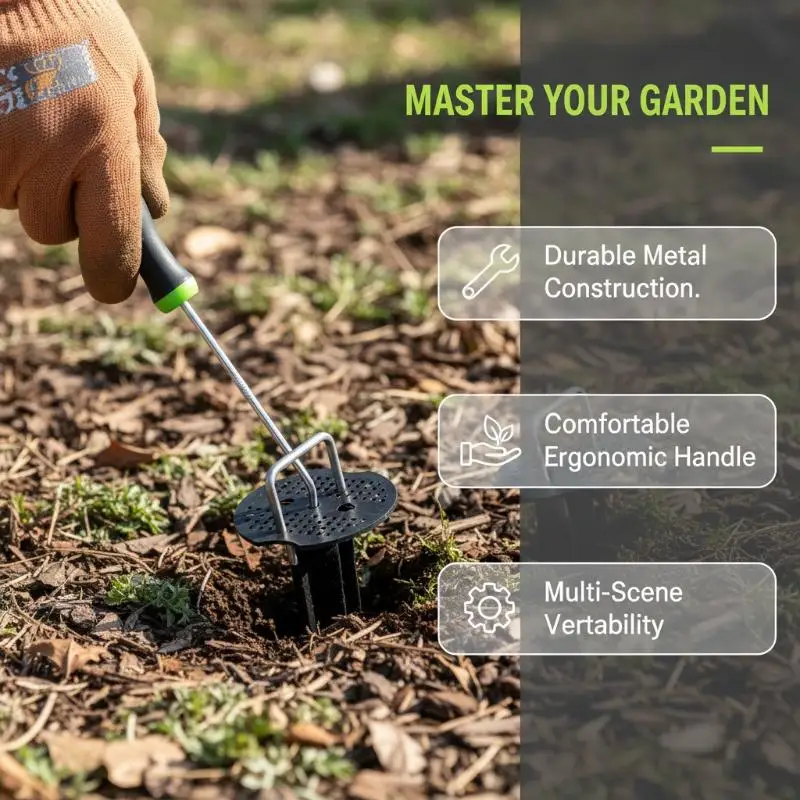 Handheld Heavy Duty U Shaped Metal Hook Lawn Weeding and Aerator Tool for Efficient Soil Loosening at Home