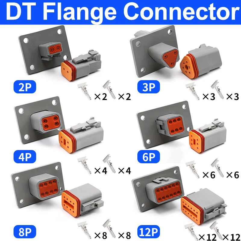 

10/50/100 Sets 2/3/4/6/8/12 Pin DT Male Female Connector DT04-6P-L012 Waterproof Plug-In With Fixed Flange DT04-4P-L012