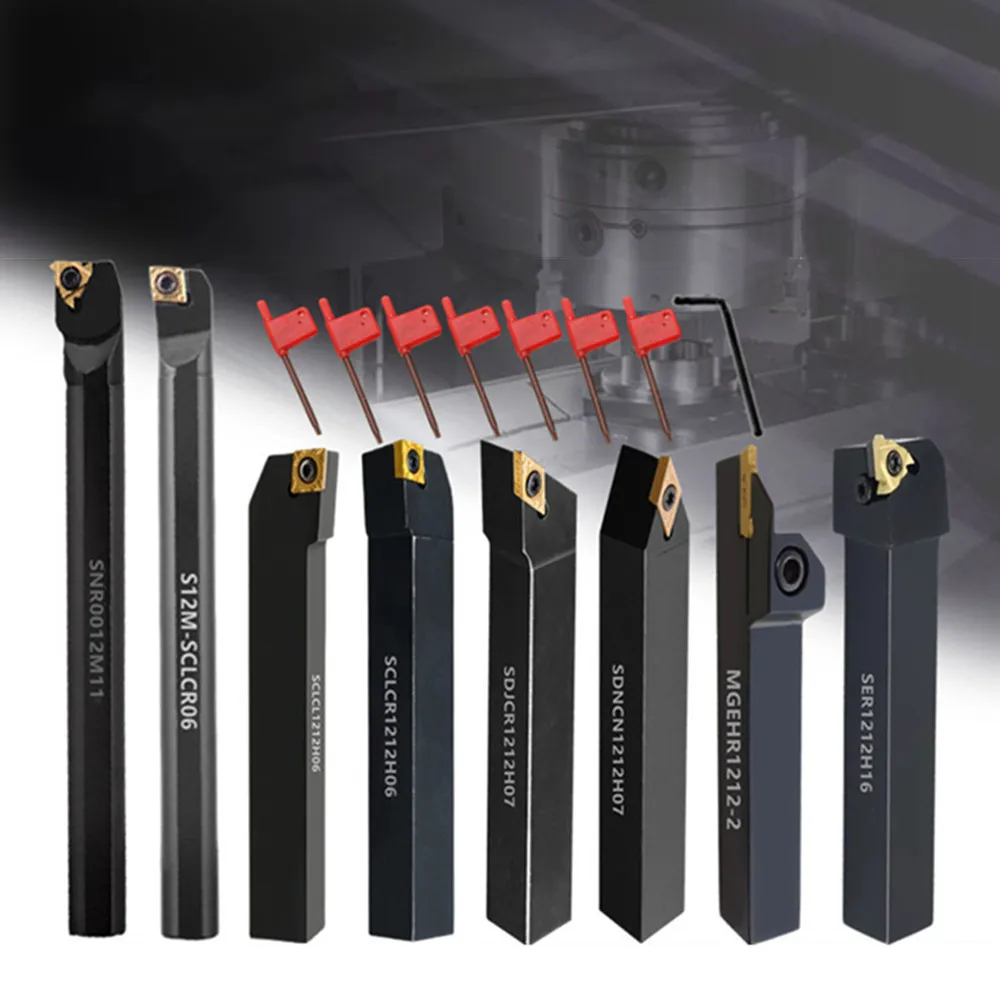 

8Sets of 12MM CNC Lathe Turning Tool Holder Boring Bar with Applicable Inserts and Wrenches Set for Turning Threading