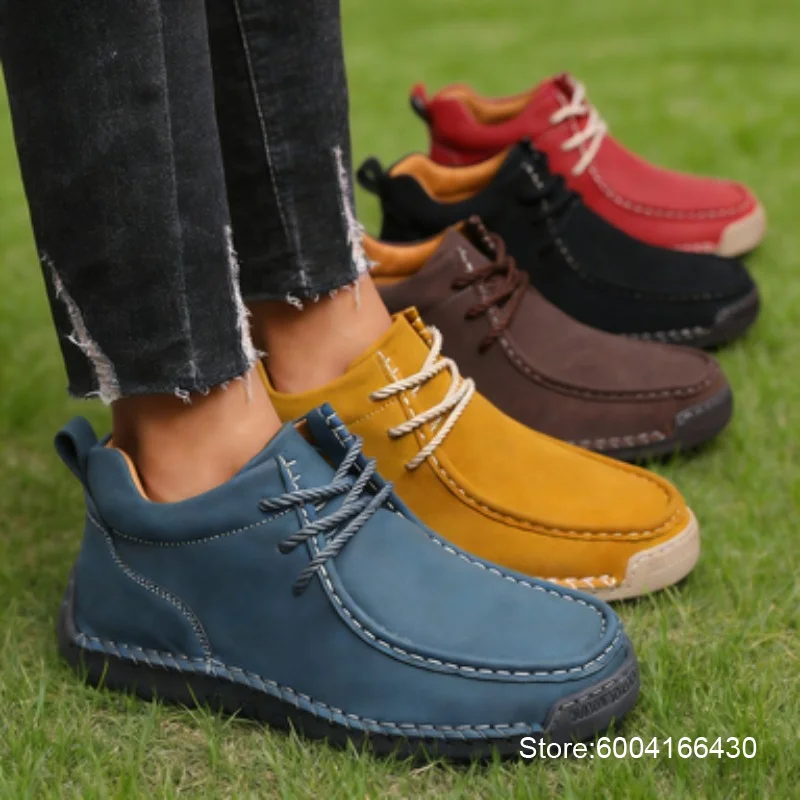 

Новые коричневые кожаные ботинки-полусапожки унисекс, дизайнерские, элегантные, на платформе, удобные, короткие, для осени и зимы, повседневные, для прогулок