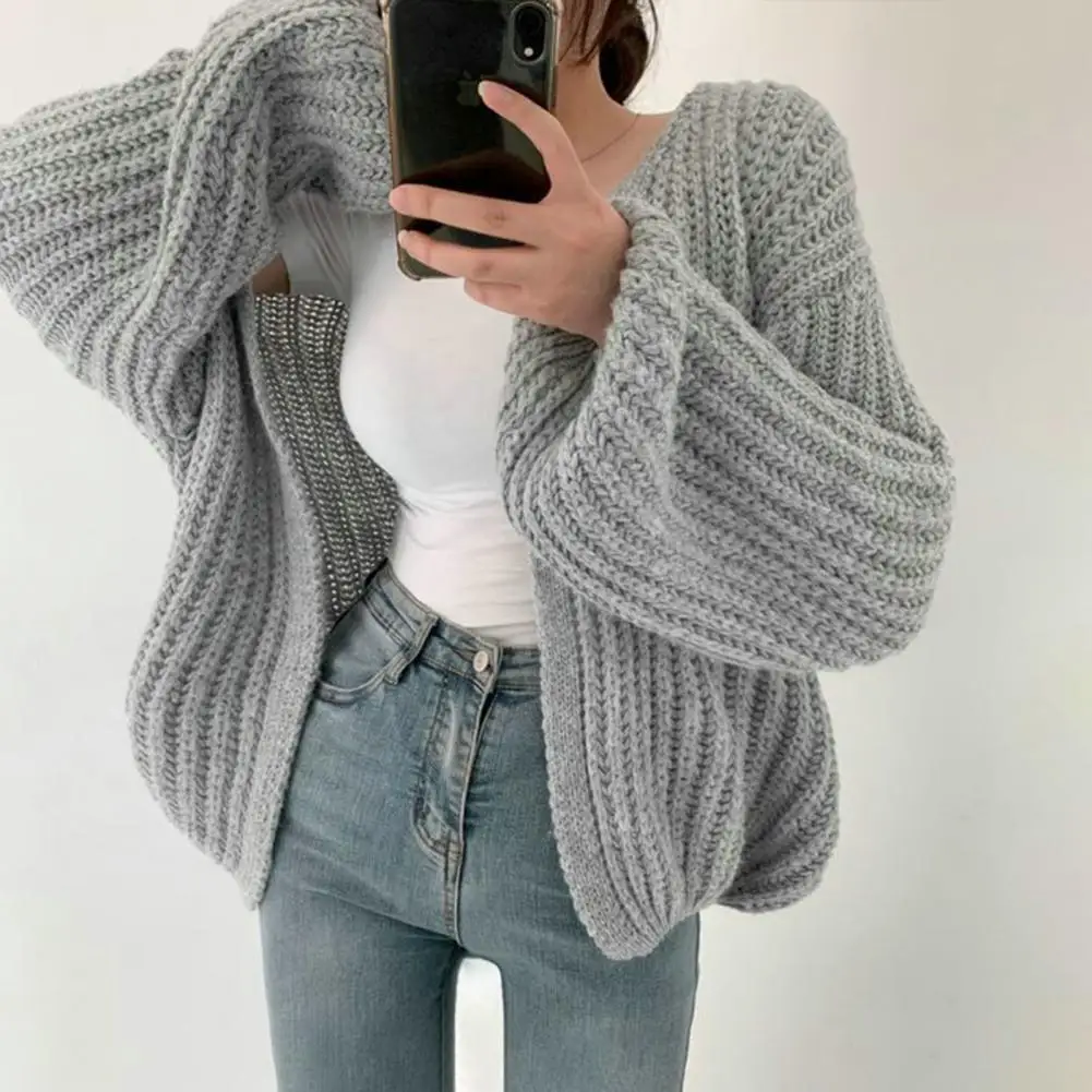 Solid Color Knitted Sweater Coat Cozy Knitted Sweater Coat Warm Loose Fit Batwing Cardigan for Women Autumn/winter Streetwear