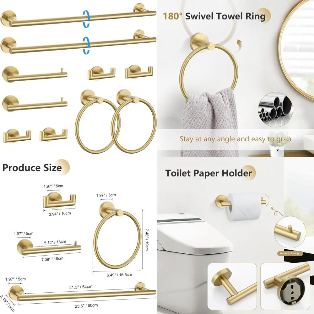 

Brushed Gold Bathroom Hardware Set - 10-Piece Towel Bar, Toilet Paper Holder, Towel Ring, Upgraded Towel Accessories