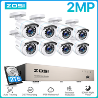ZOSI 8CH Home Wired Security Camera System 1080p H.265+ DVR 8PCS 2.0MP Outdoor CCTV Cameras Video Surveillance DVR Kit