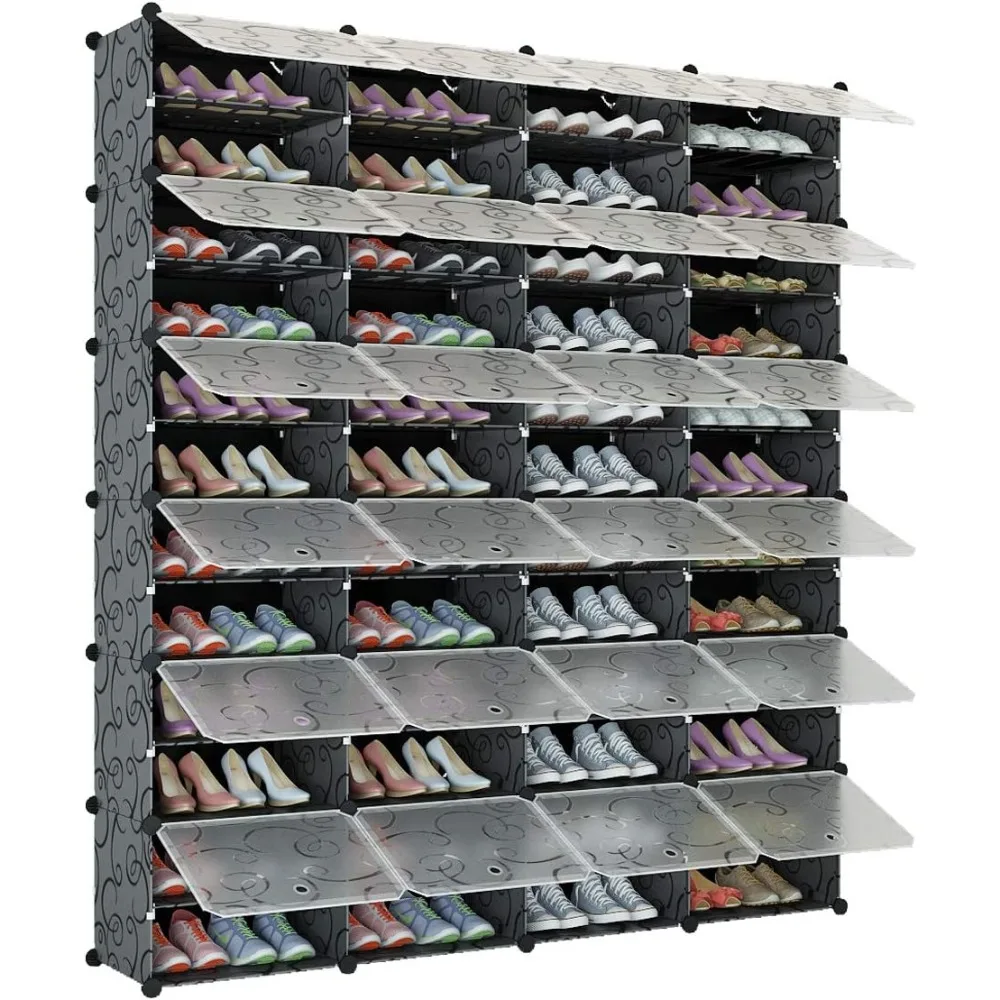 Portable Shoe Rack Organizer 96 Pair Tower Shelf Storage Cabinet Stand Expandable for Heels, Boots, Slippers 4 x 12 Tier Black