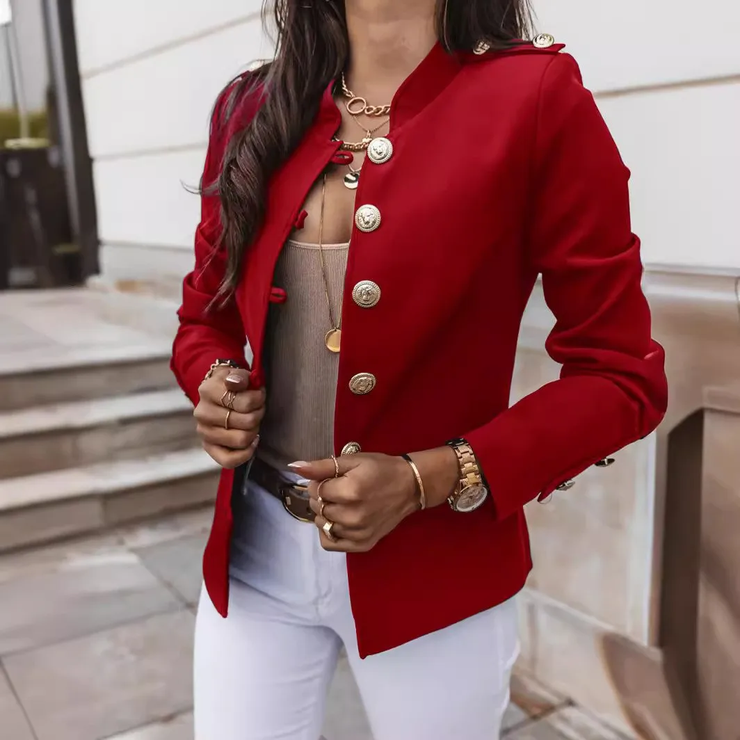 No Hood Long Sleeve Jacket Slim Fit Gothic with Notched Lapel Streetwear Patchwork Regular Length Elegant Autumn for Women