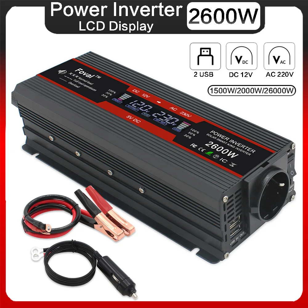 

Car Inverter 1500W/2000W/2600W DC 12V TO AC 220V Modified Sine Wave Inverter Dual USB LCD Display 50Hz Power Voltage Converter