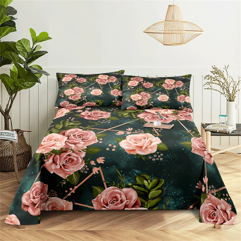 

Bedding Sets Pink Roses Bed Sheet Fashion Design Double Flat Sheet Boys Girls Bed Sheet Set Bed Sheets and Pillowcases