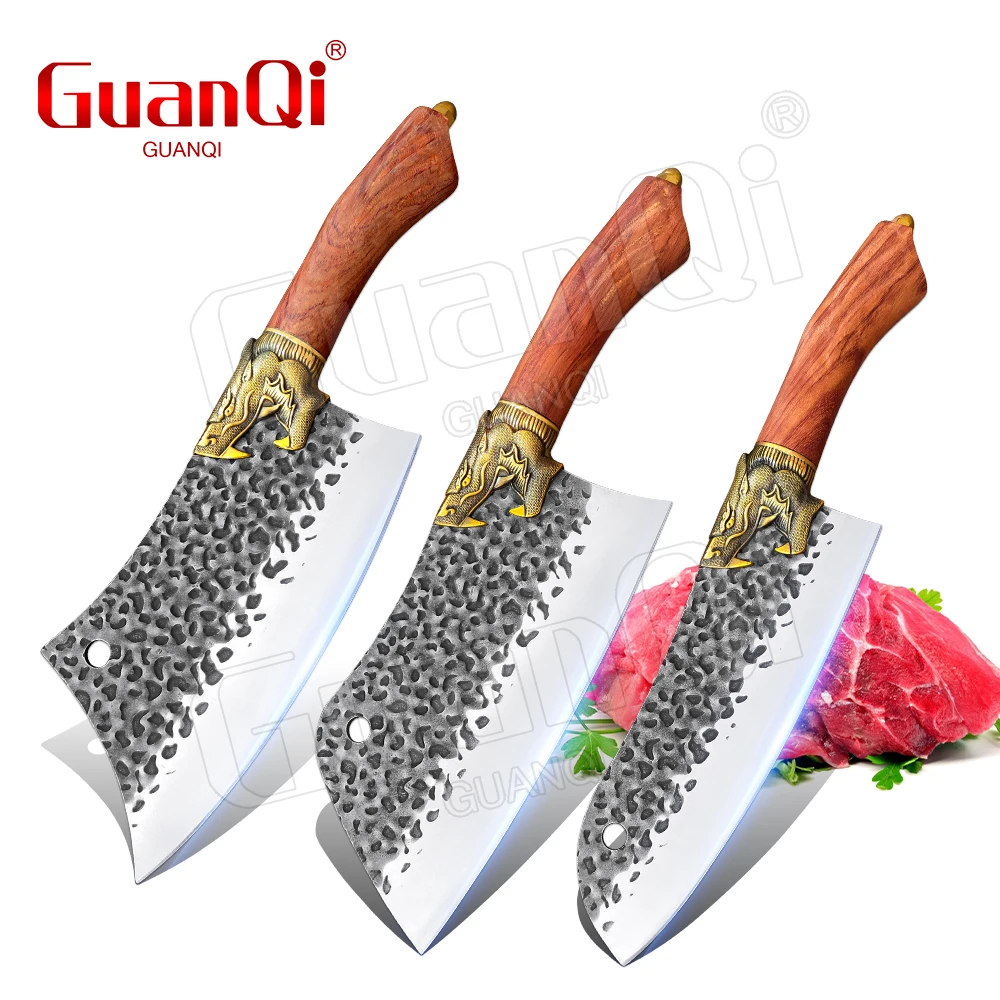 Chinese Forged Knife Wooden Handle 5Cr15 Stainless Steel Kitchen Butcher Knife Sharp Meat Cleaver Slicing Chef Cooking Knives