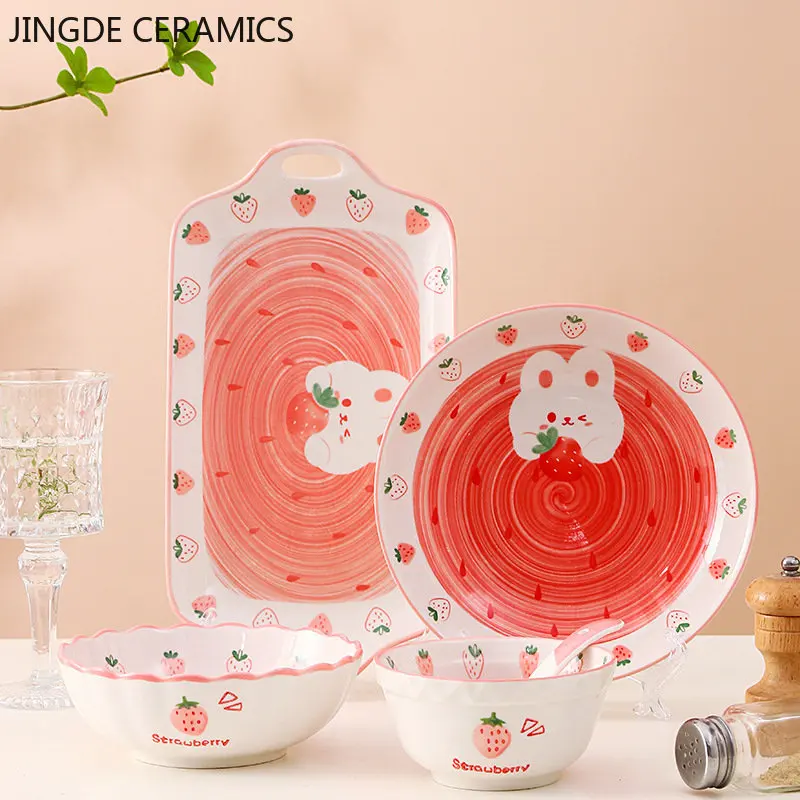 

1pc Cute Cartoon Ceramic Bowl Dinner Plates Household Salad Bowl Fish Plate Under Glaze Color Tableware Kitchen Accessories