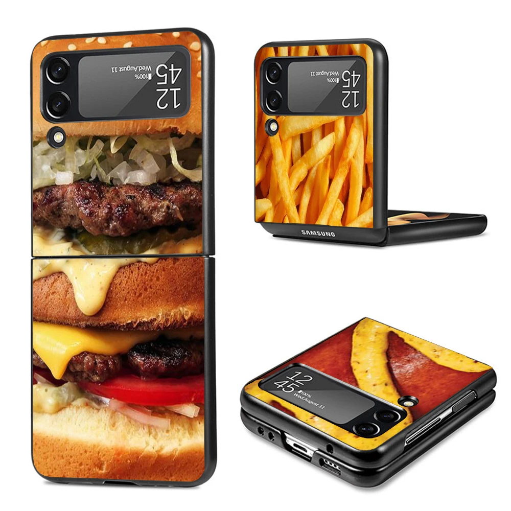 Food French Fries Beer Cheese Phone Case for Samsung Galaxy Z Flip3 5G Flip4 Flip5 Black Hard Cover Z Flip 5 4 3 PC Shell Zflip3