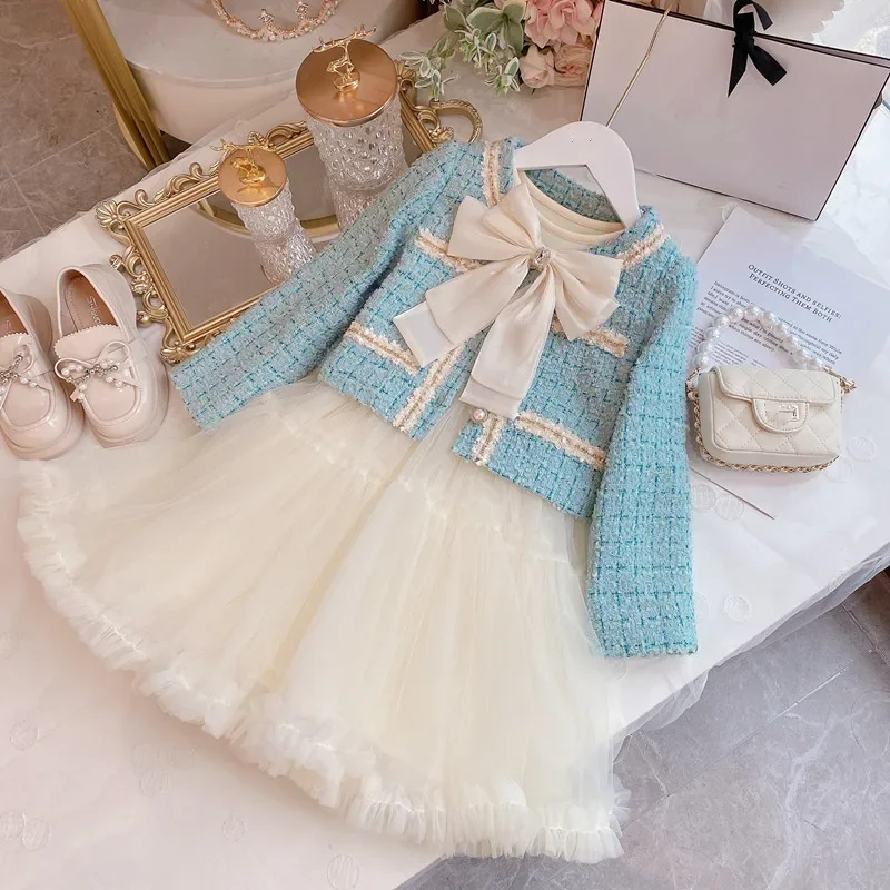 

Sweet Outfits Kids Girls Princess 2pcs Clothes Sets Spring Autumn Children Fashion Blazer Coat+Skirt Vintage Outfits Suit