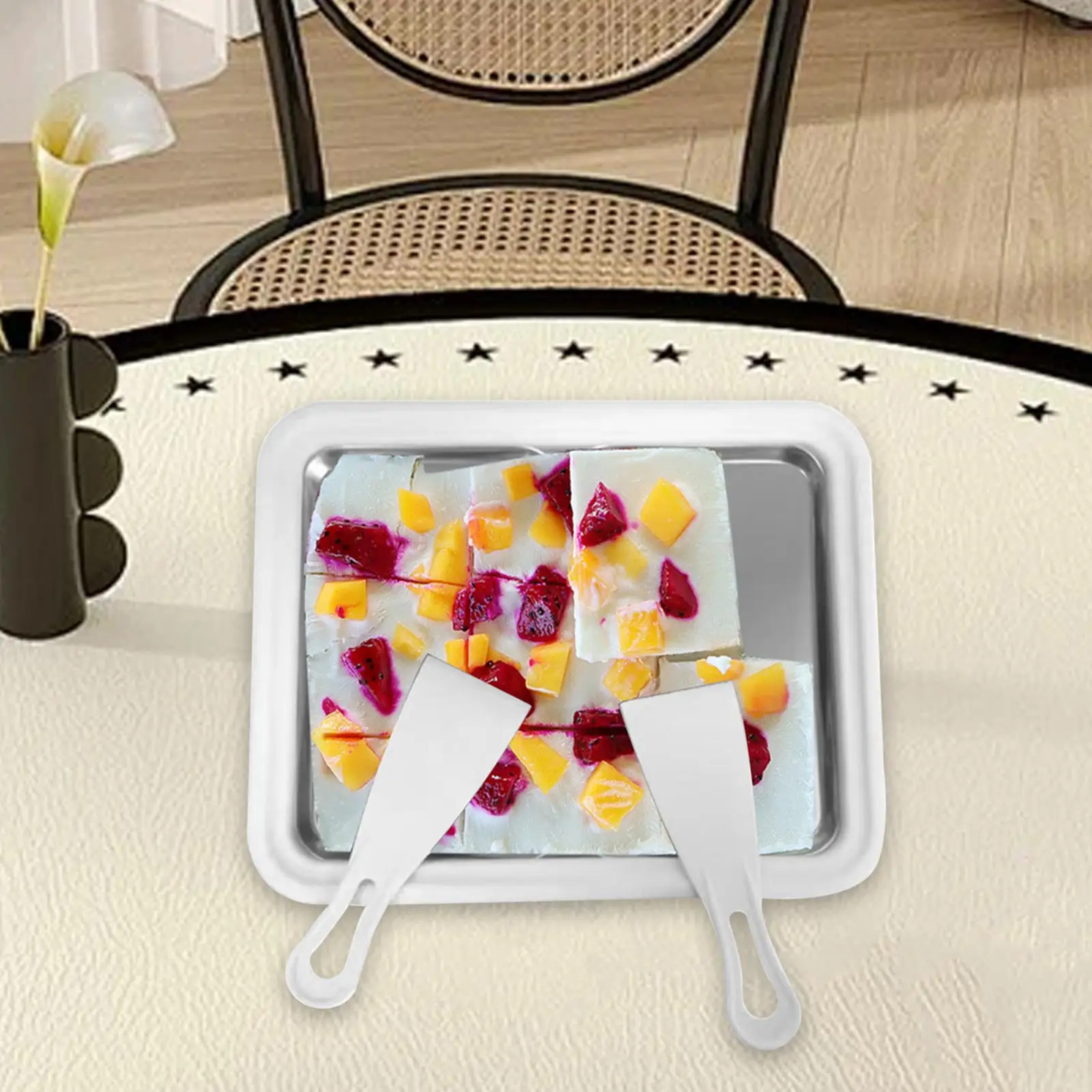 Sartén para helado Máquina de hielo enrollada casera con 2 raspadores Sartén dulce multiusos