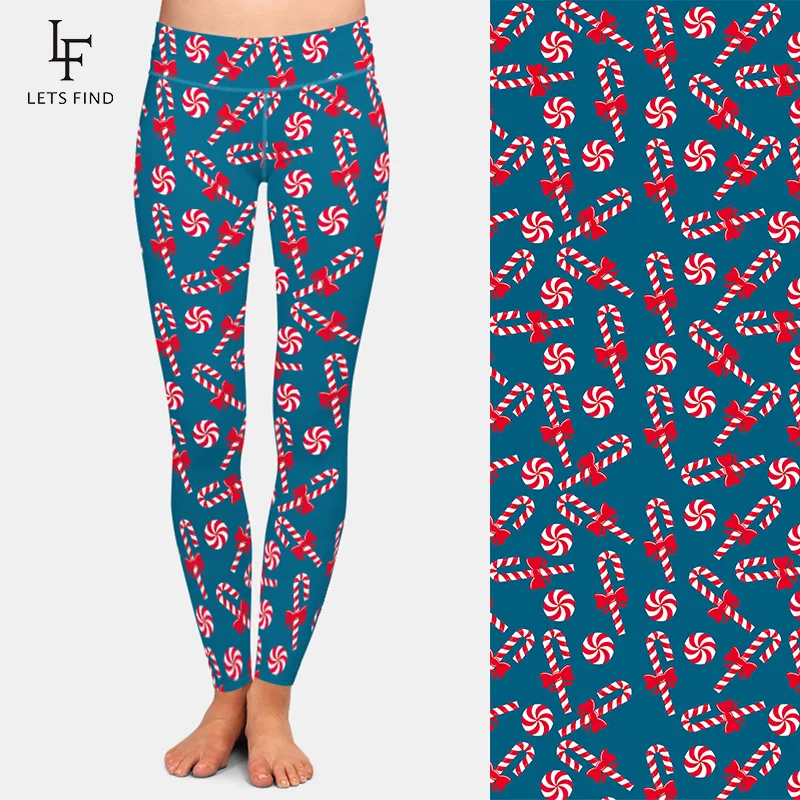 LETSFIND Mode Neue Frauen Winter Leggings 3D Candy Digitaldruck Hohe Wiast Komfortable Warme Mädchen Blau Hosen