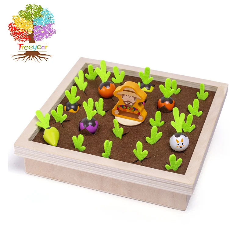 Juguete de cosecha de zanahorias divertido de madera, juegos de memoria, forma de rábano, clasificación de colores a juego, juguetes educativos de madera para niños pequeños